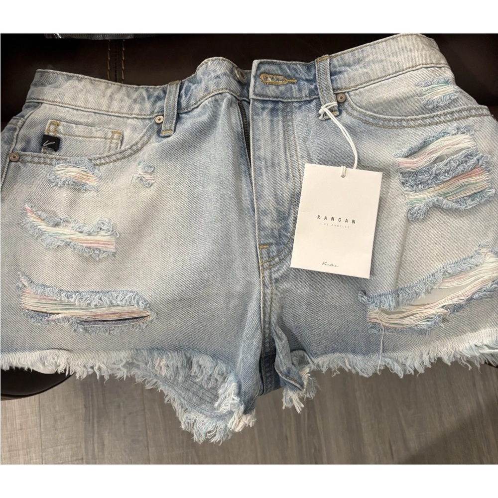 KanCan Women's Ripped Jean Shorts - Light Blue